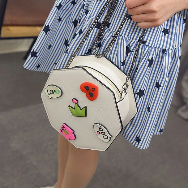 Pink White Black Hexagonal Cartoon Comic Cross Body Sling Strap Bag Box