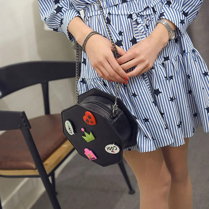 Pink White Black Hexagonal Cartoon Comic Cross Body Sling Strap Bag Box