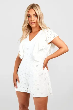 Plus Jersey Knit Eyelet Ruffle Detail Romper