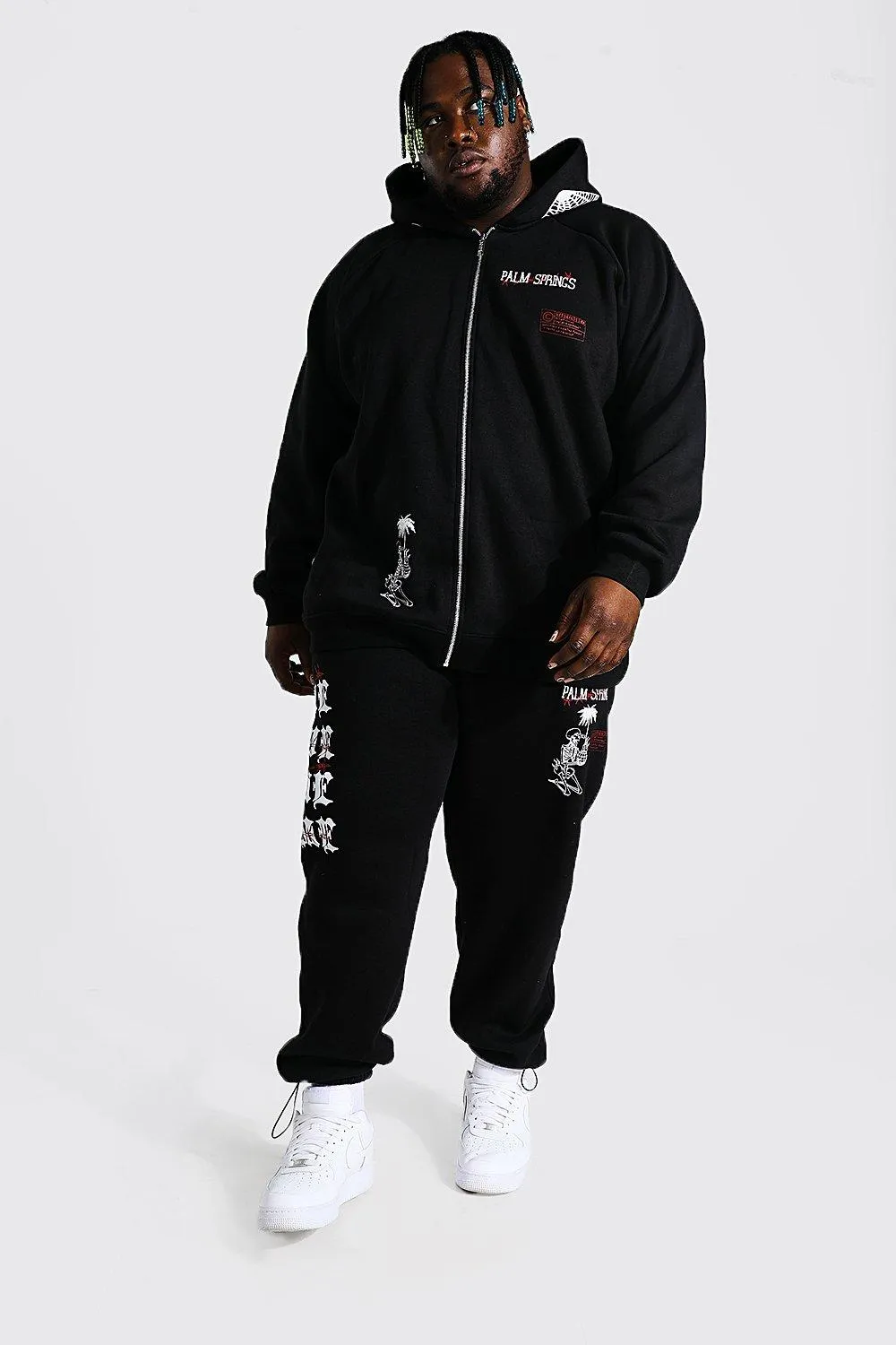 Plus Loose Fit Graffiti Zip Through Tracksuit | boohooMAN UK