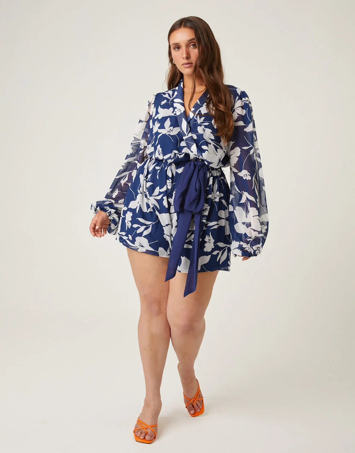 Plus Size Floral Contrast Romper