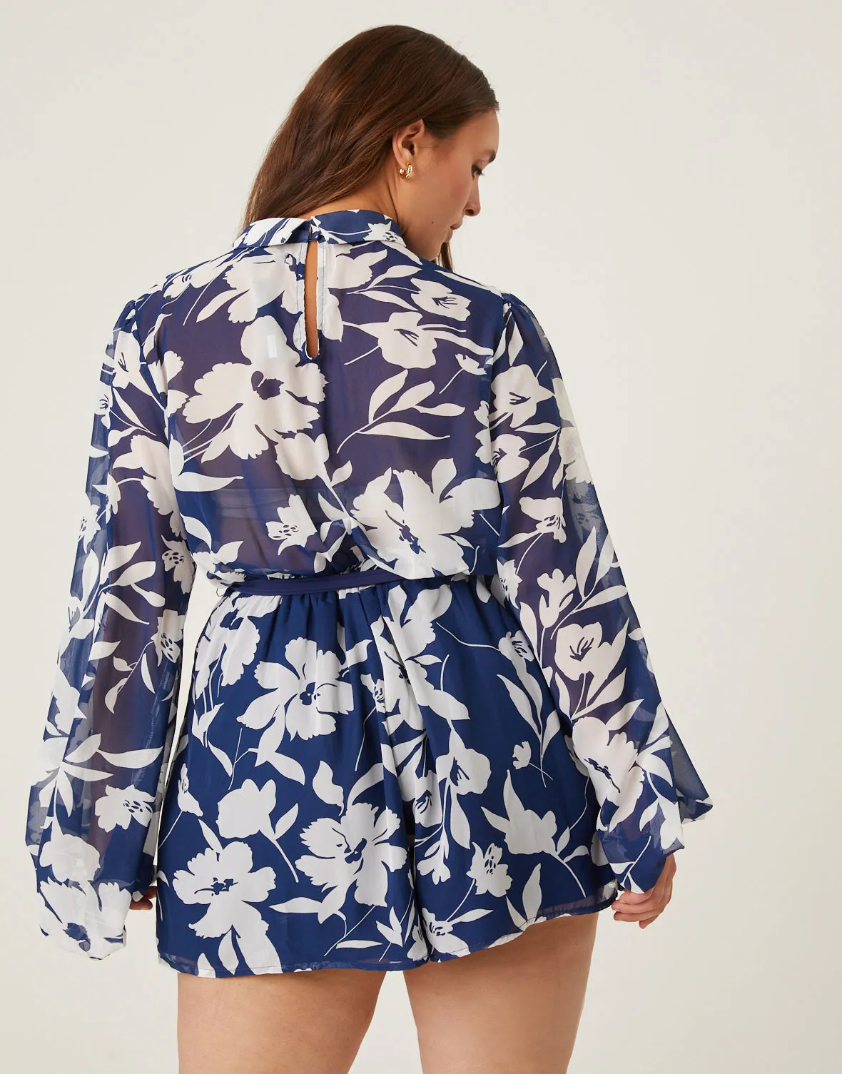 Plus Size Floral Contrast Romper