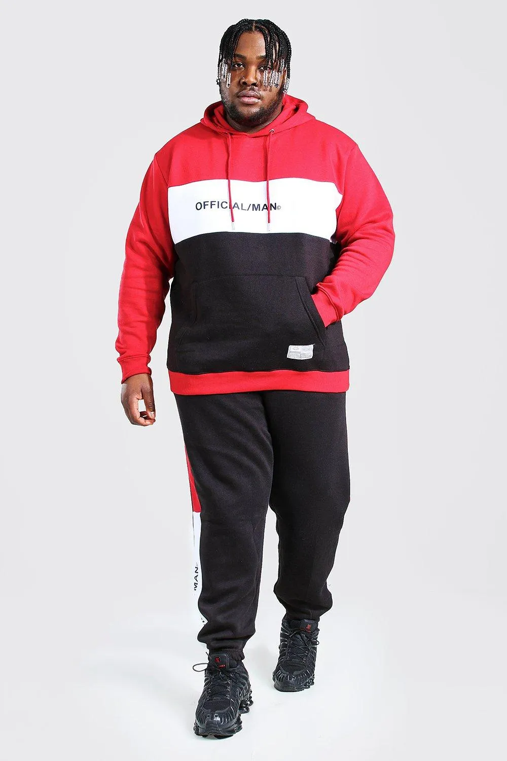 Plus Size MAN Colour Block Tracksuit | boohooMAN UK