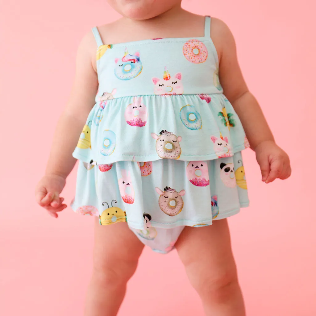 Posh Peanut Ruffled Spaghetti Strap Bubble Romper - Donuts