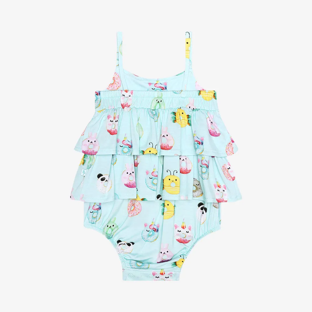 Posh Peanut Ruffled Spaghetti Strap Bubble Romper - Donuts