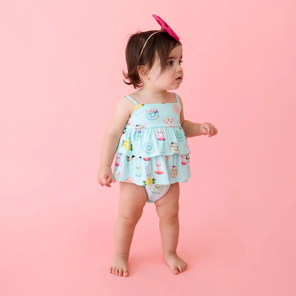 Posh Peanut Ruffled Spaghetti Strap Bubble Romper - Donuts