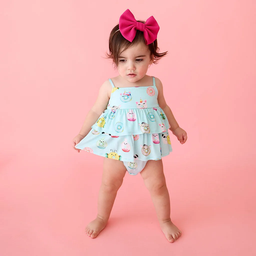 Posh Peanut Ruffled Spaghetti Strap Bubble Romper - Donuts