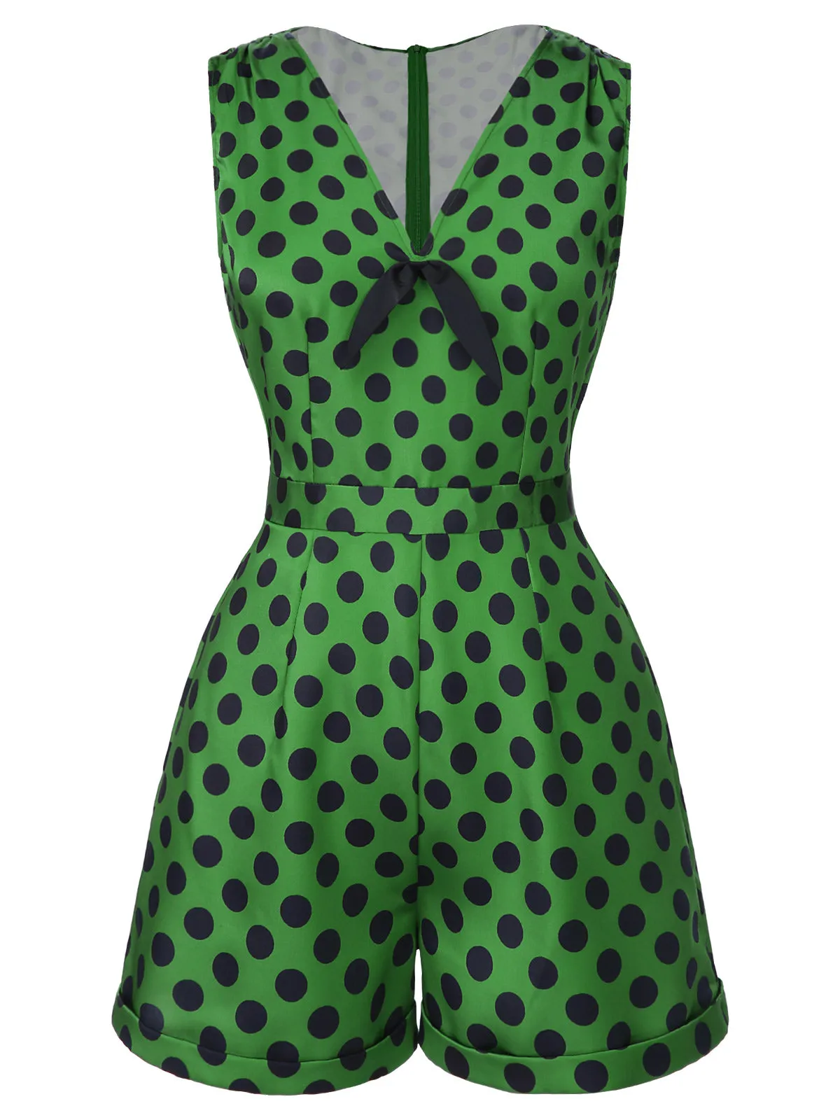 [Pre-Sale] Green 1950s Polka Dot Lace-Up Romper