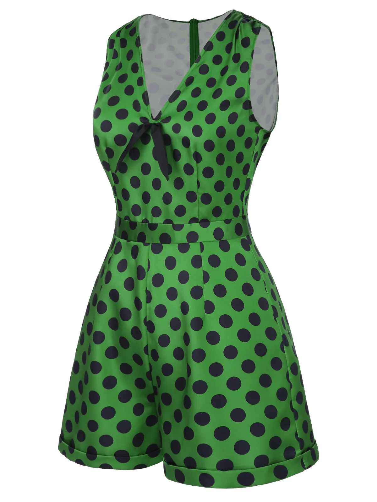 [Pre-Sale] Green 1950s Polka Dot Lace-Up Romper