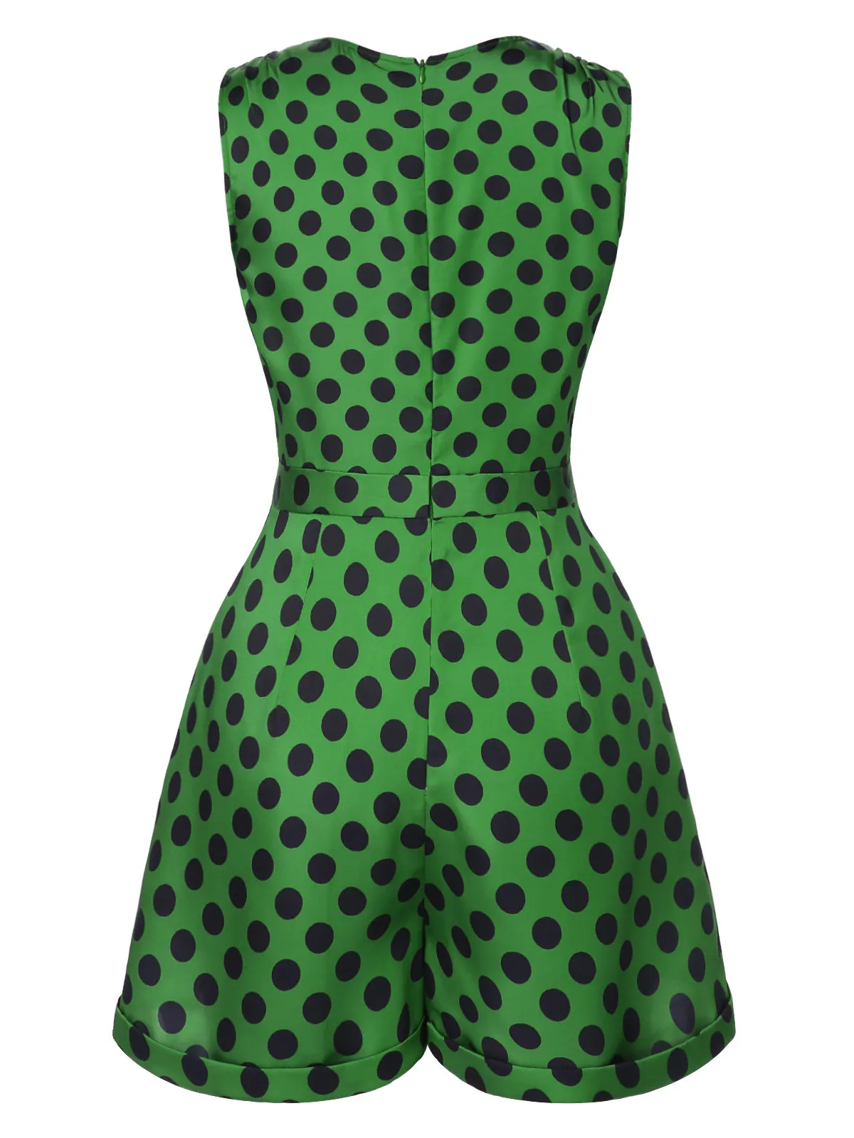 [Pre-Sale] Green 1950s Polka Dot Lace-Up Romper