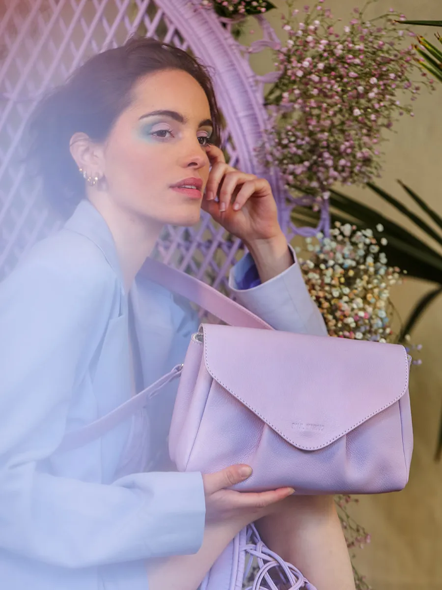 Purple Leather Cross-Body Bag for Women - Suzon M Pastel Lilac | PAUL MARIUS