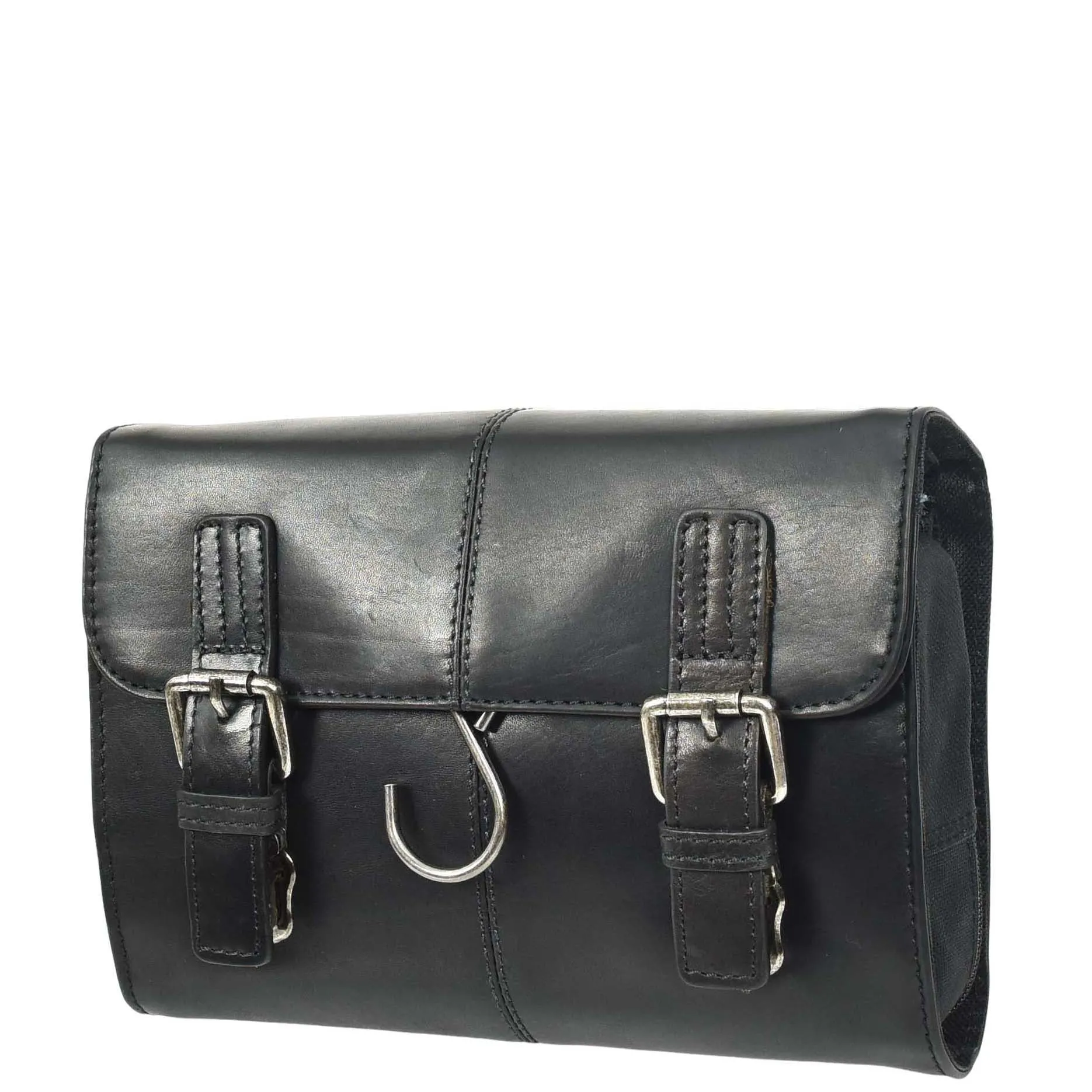 Real Leather Hanging Toiletry Wash Bag Mens Cruise Black