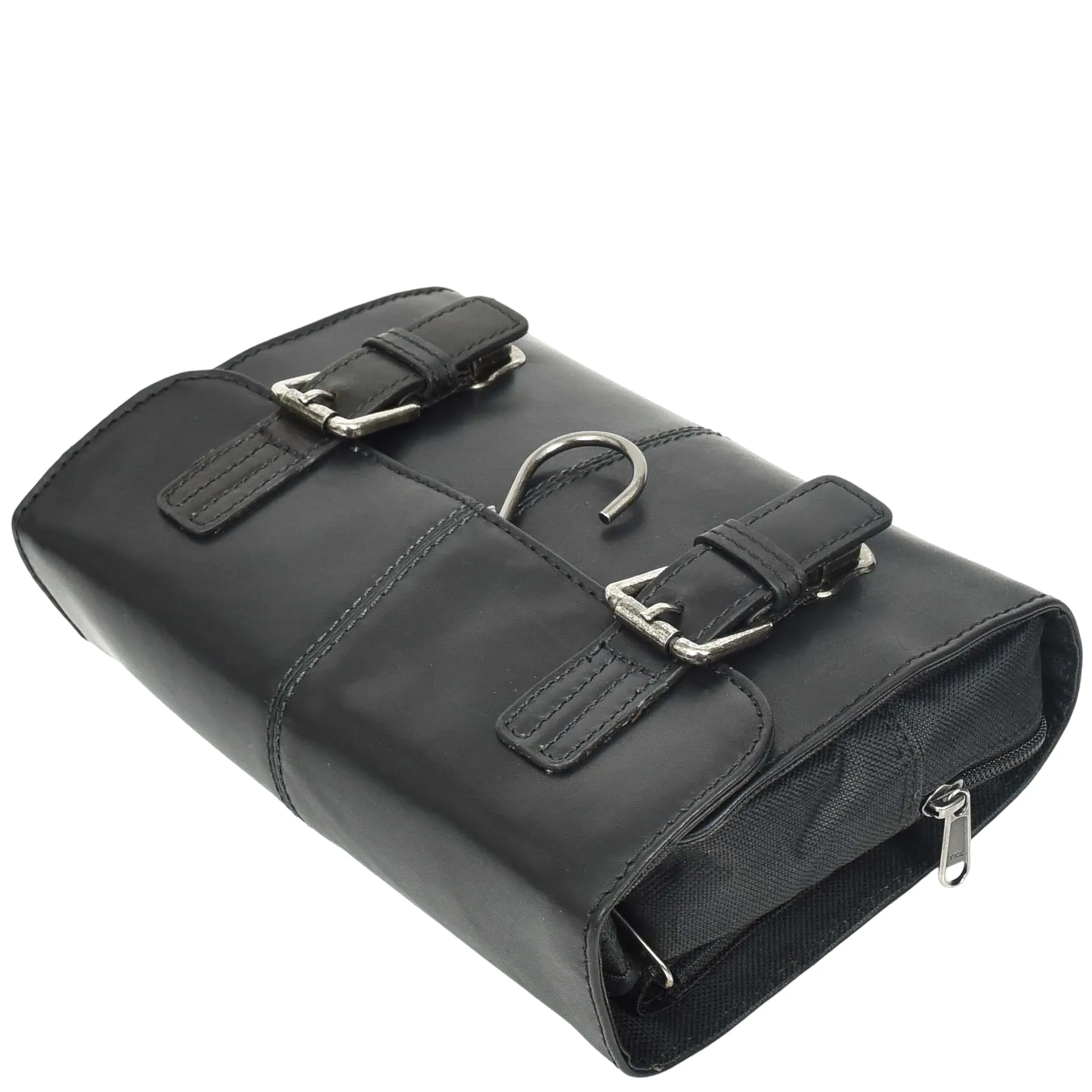 Real Leather Hanging Toiletry Wash Bag Mens Cruise Black