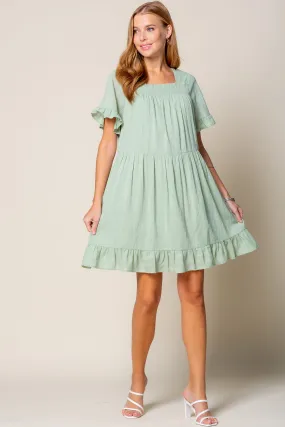 Short Sleeve Ruffle Detail Tunic Dress