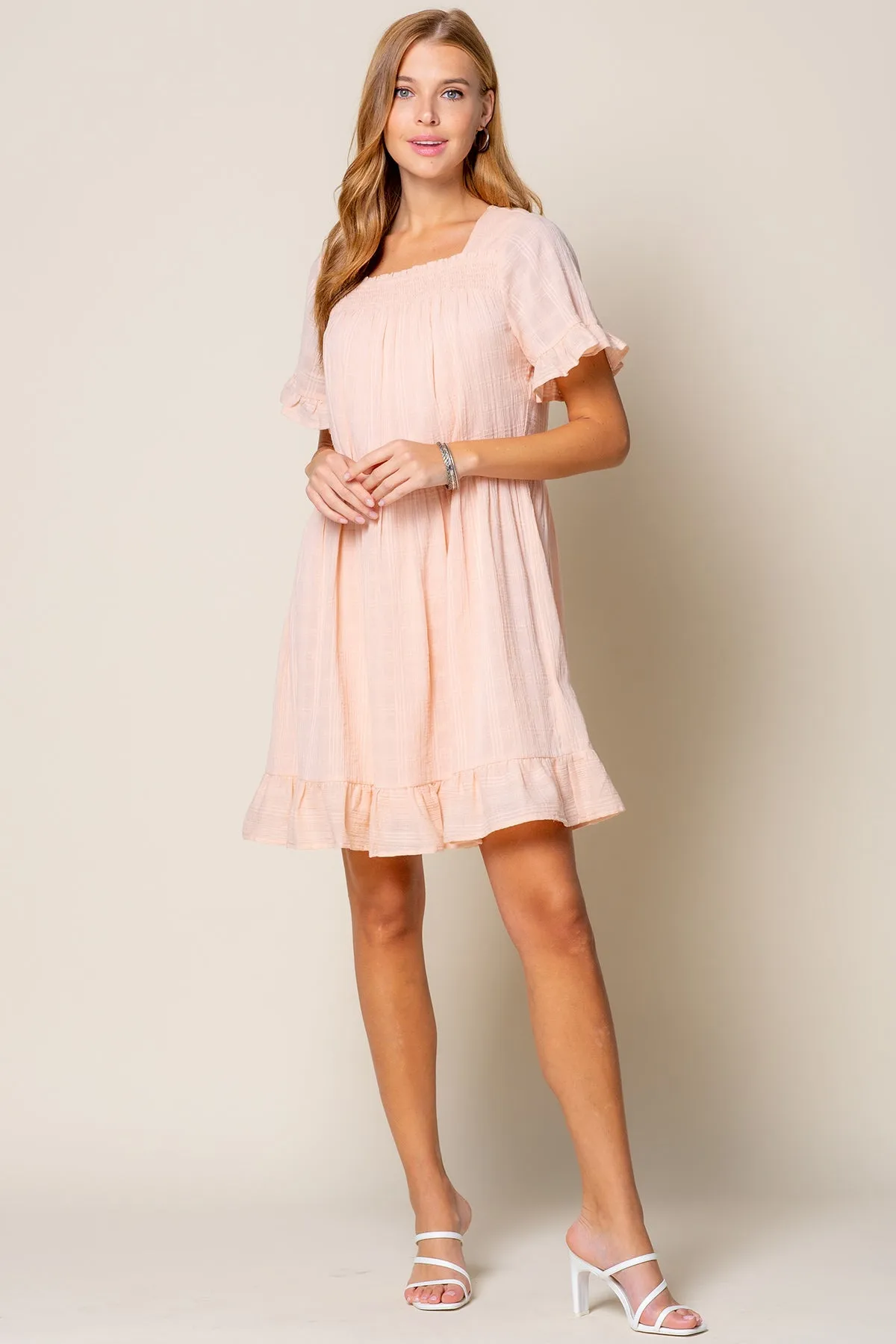 Short Sleeve Ruffle Detail Tunic Dress