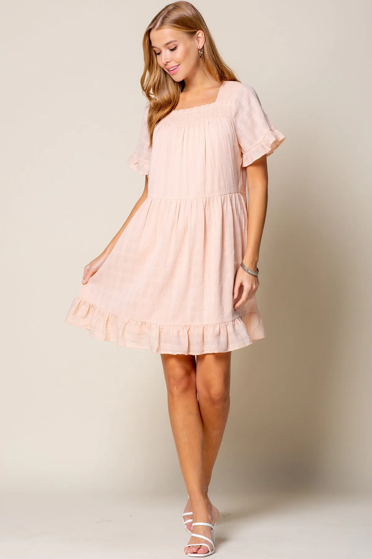 Short Sleeve Ruffle Detail Tunic Dress