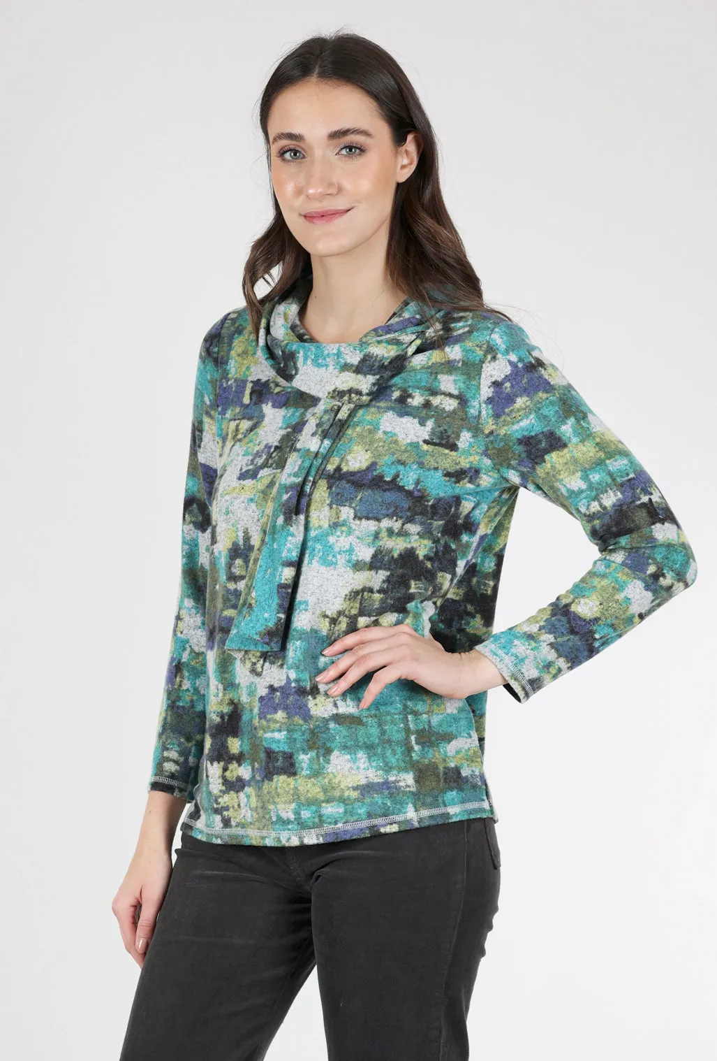 Soft Fleece Tie-Neck Top, Guacamole