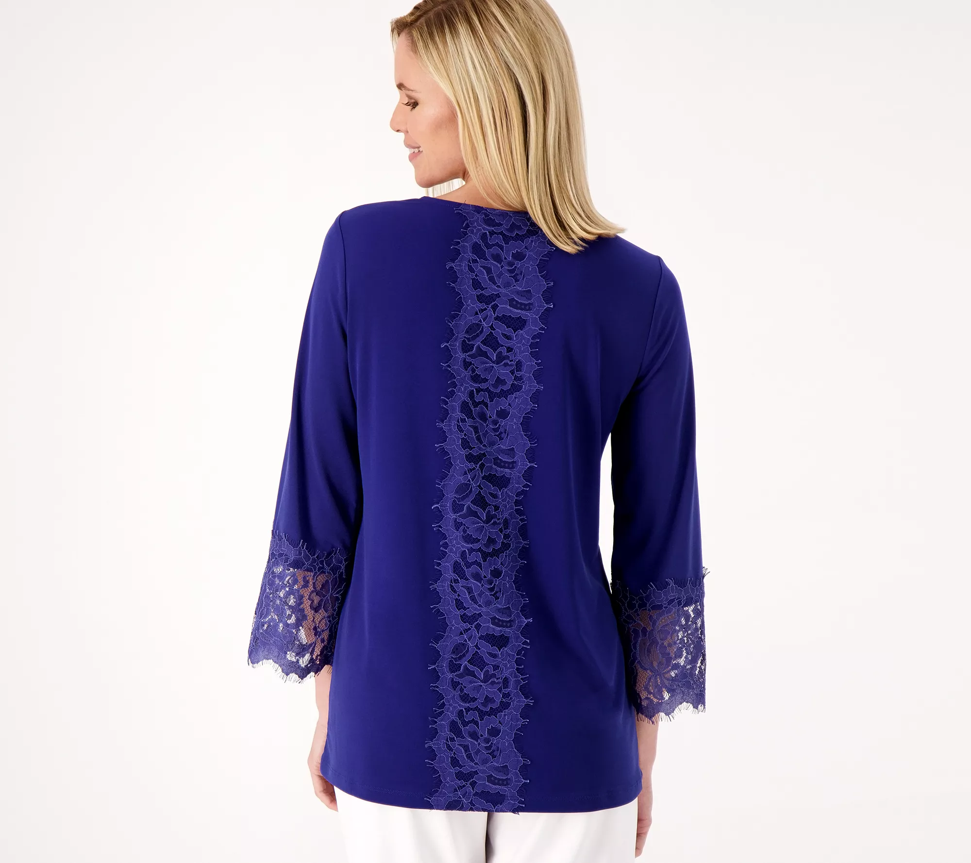 Susan Graver Occasions Petite Liquid Knit Tunic with Lace Details