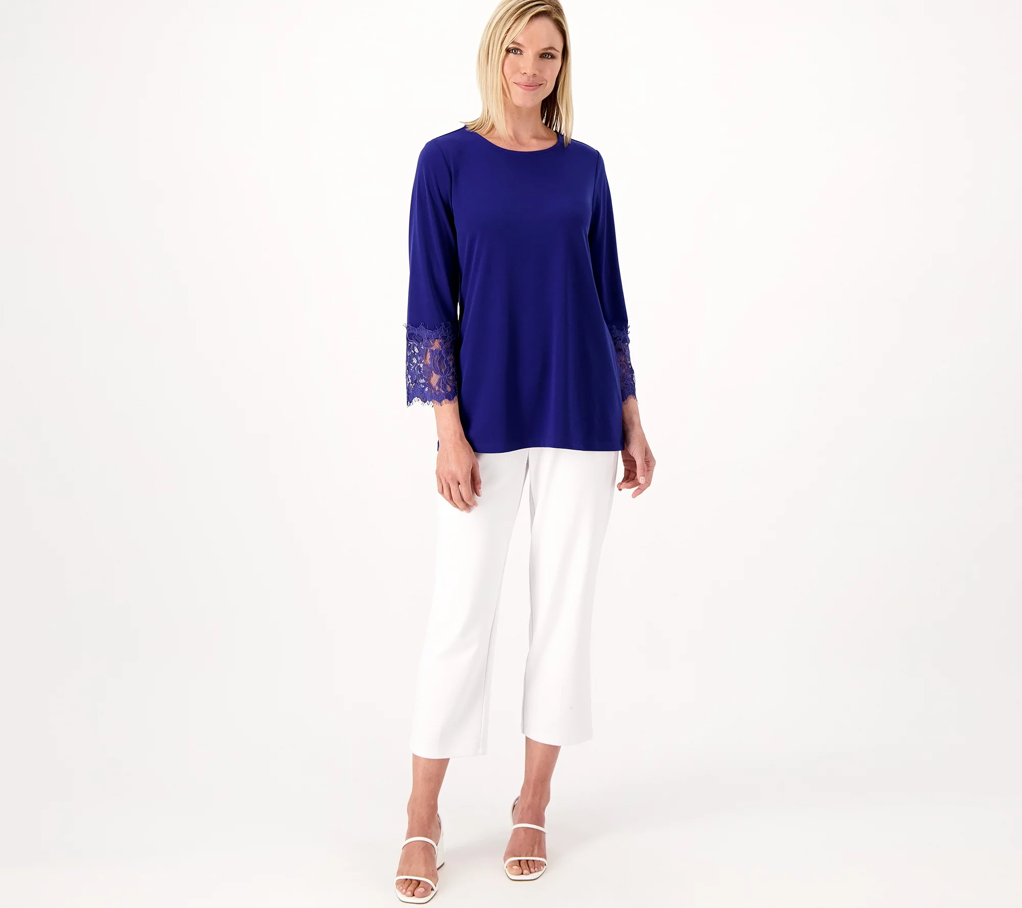 Susan Graver Occasions Petite Liquid Knit Tunic with Lace Details