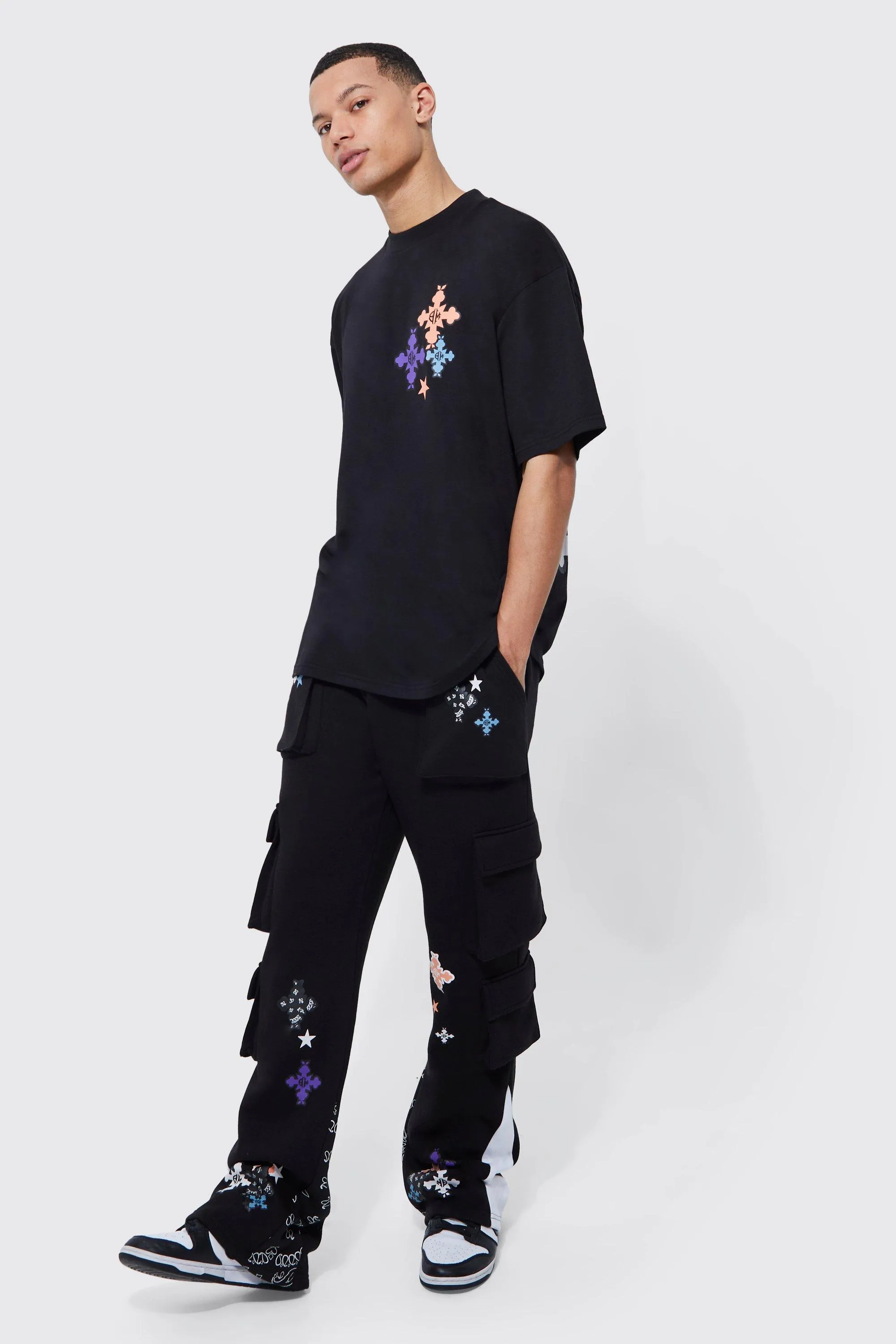 Tall Cross Graphic Gusset T-shirt Tracksuit | boohooMAN UK