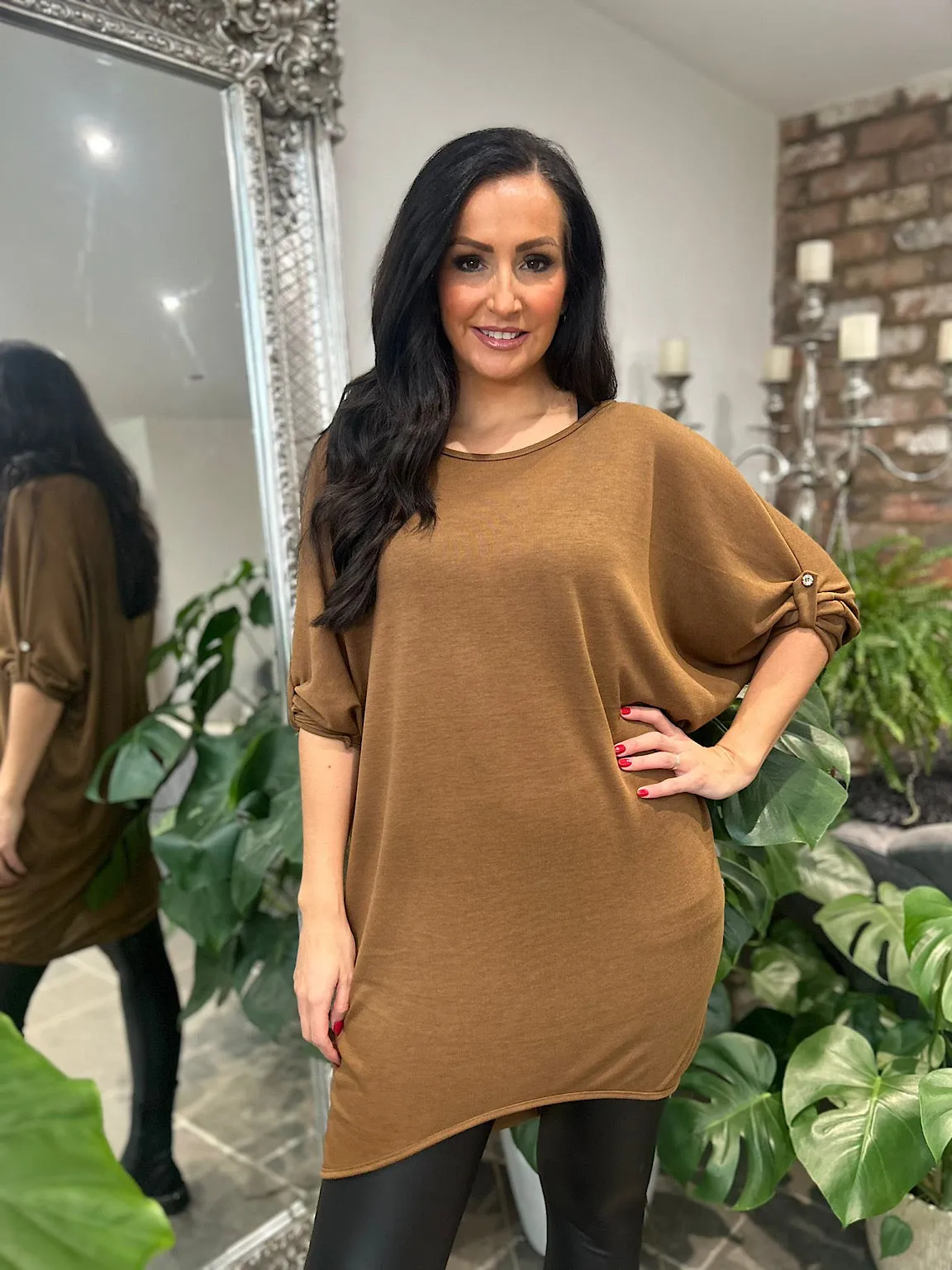 Tan Batwing Layered Tunic Gabby