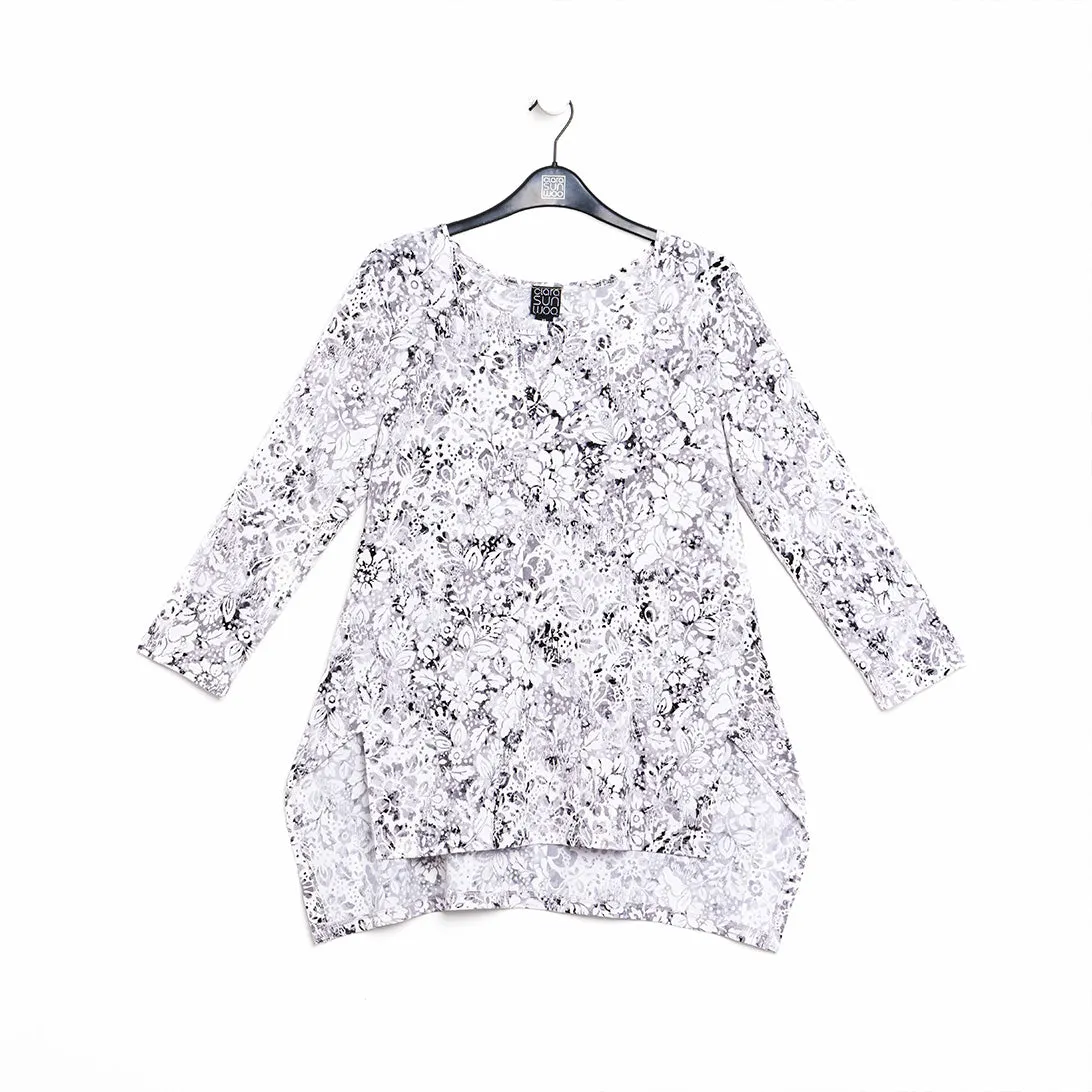 Textured Parachute Hem Tunic - Floral Rain-Grey - Final Sale!