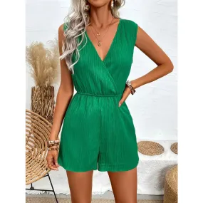 Textured Surplice Sleeveless Romper