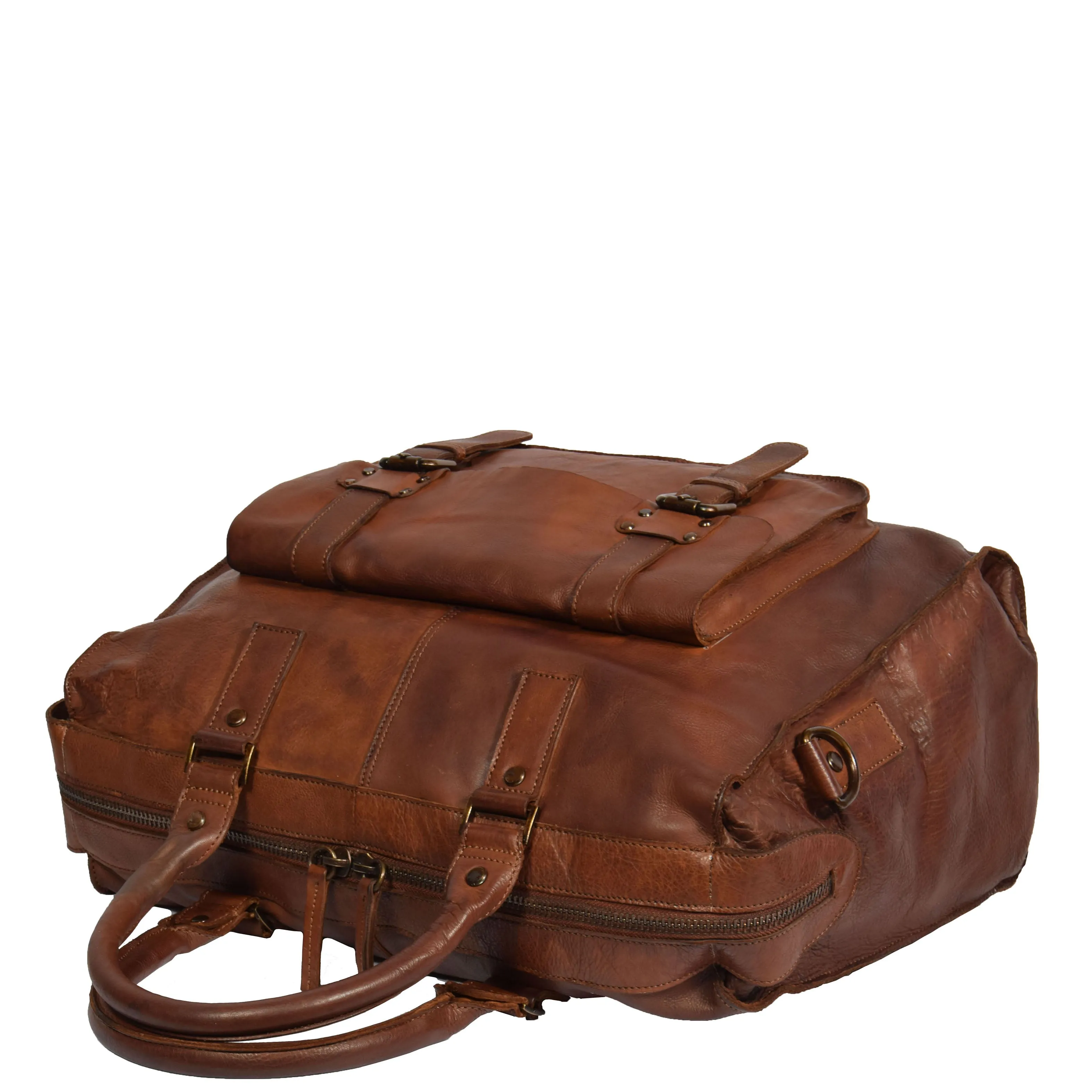 Vintage Leather Lightweight Duffle Bag HOL7799 Tan