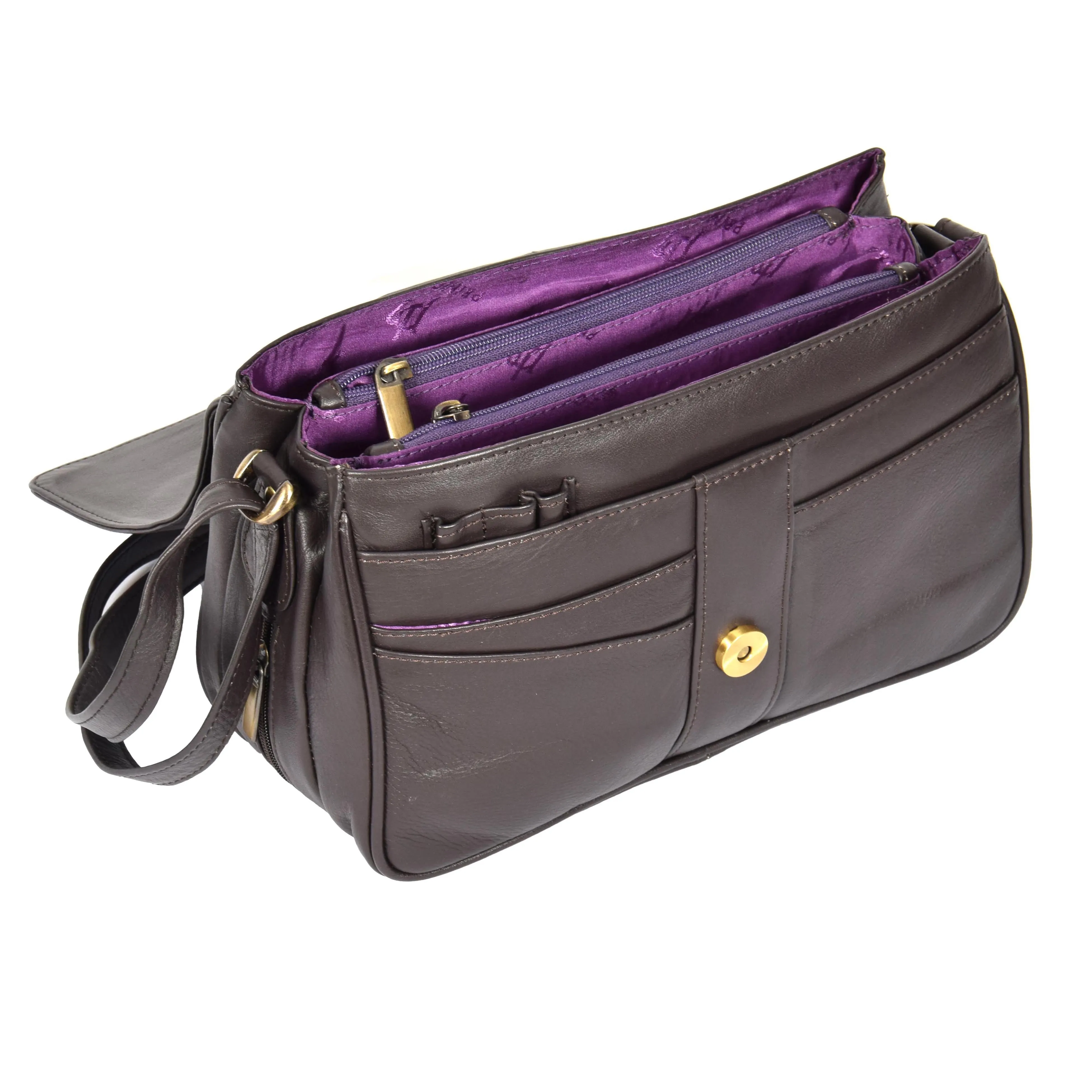 Womens Leather Classic Organiser Bag Matilda Brown