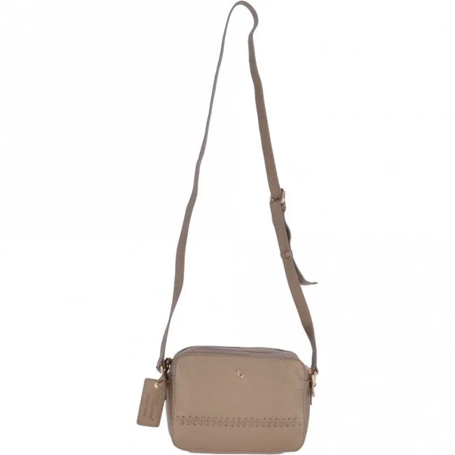 Zip Around 2 Section Small Leather Cross Body Bag Pewter: 62103