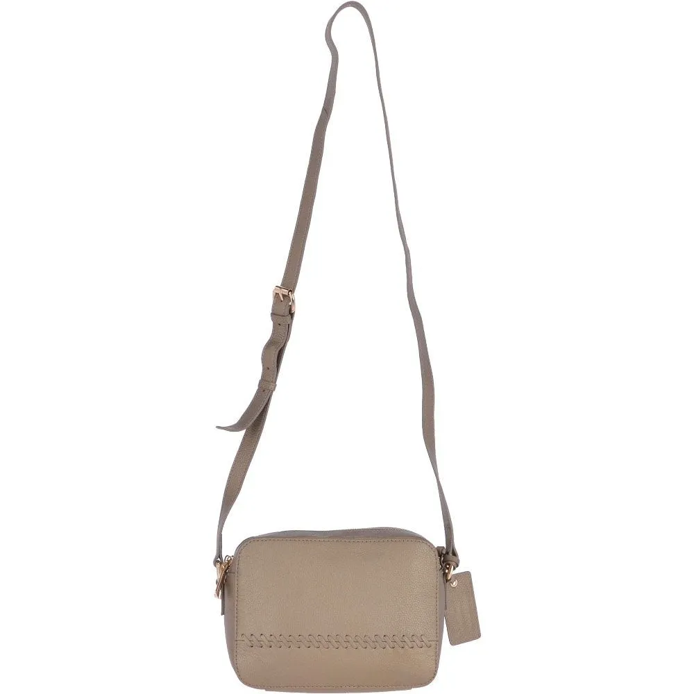 Zip Around 2 Section Small Leather Cross Body Bag Pewter: 62103