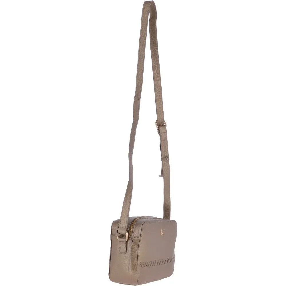 Zip Around 2 Section Small Leather Cross Body Bag Pewter: 62103